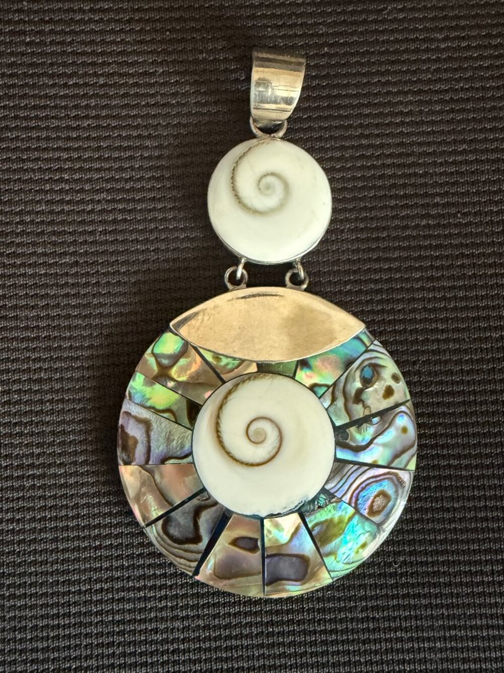 Sterling Mother Of Pearl & Abalone Stone Pendant